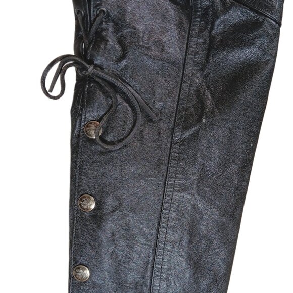 Harley-Davidson Leather Pants Womens 12 Black Leather Lace-Up Riding Motorcycle - Picture 3 of 5